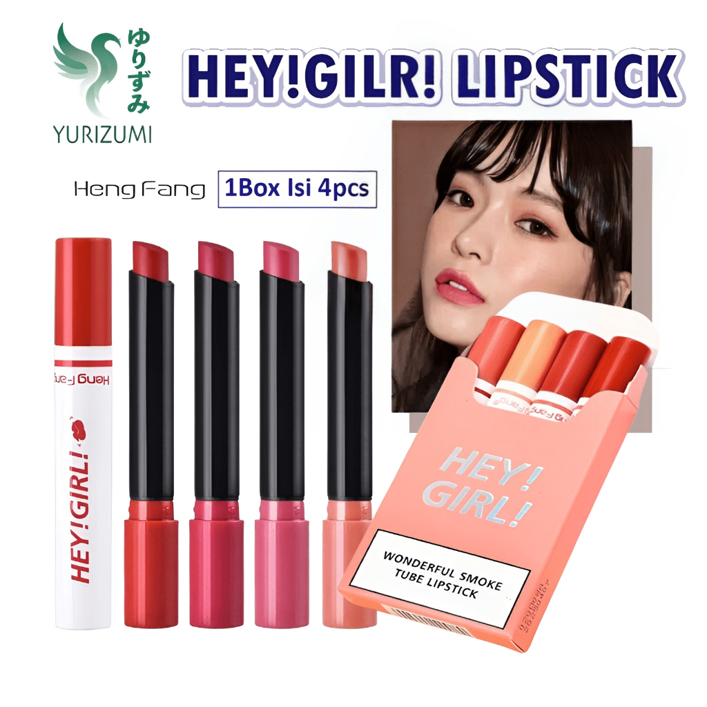 Yurizumi X Lipstik Lip Gloss Hey Girl Hengfang 4in1 – Kosmetik Bibir Kekinian Warna Matte Anti Air Tahan Minyak